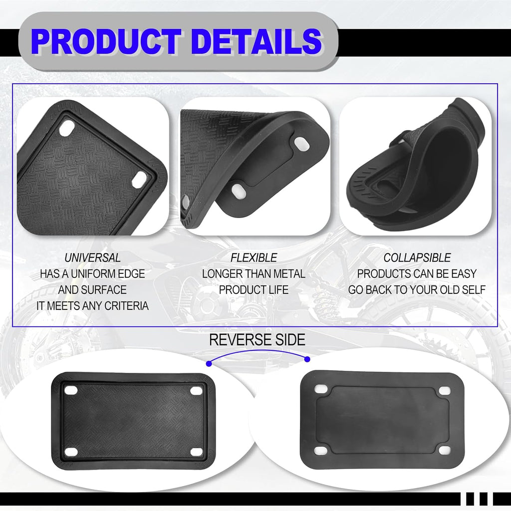 Motorcycle Silicone License Plate Frames, License Plate Cover 4x7 in, Rust Proof, Rattle Proof, Weather Proof License Plate Holder for Men Women