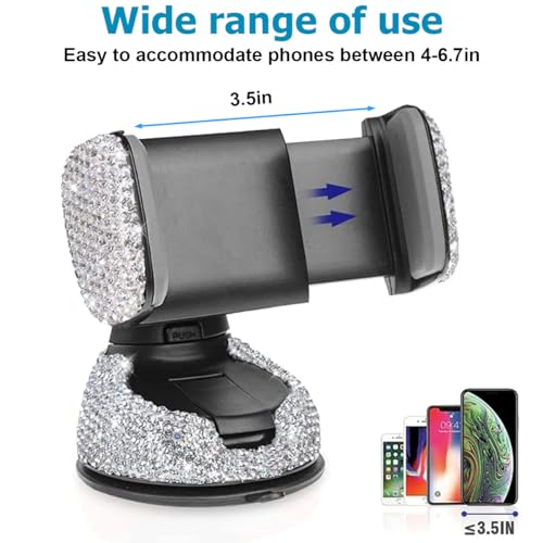 Osilly 27PCS Bling Car Accessories Set for Women, 15 Inch Reinestone Crystal Steering Wheel Covers License Plate Frame USB Charger Phone Holder Coasters, Vehicle Decorations, Universal Fit