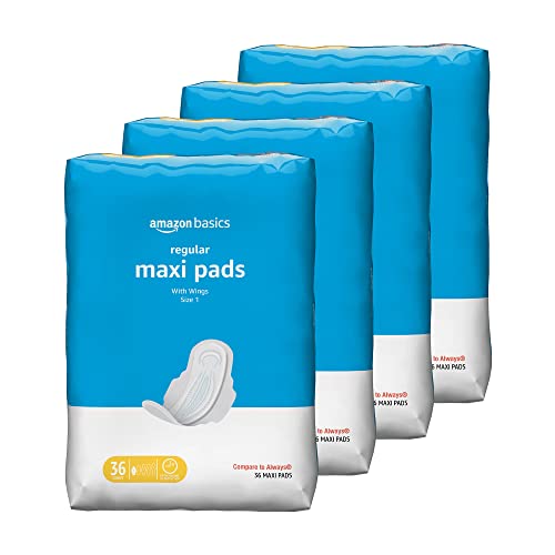 Amazon Basics Thick Maxi Pads with Flexi-Wings for Periods, Extra Heavy Overnight Absorbency, Unscented, Size 5, 20 Count, 1 Pack (Previously Solimo)