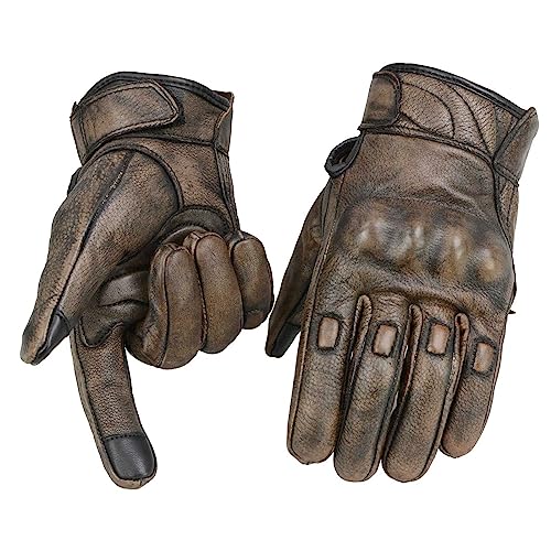Milwaukee Leather MG7514 Men's Brown Leather with Gel Palm Motorcycle Gloves W/Protective Knuckle