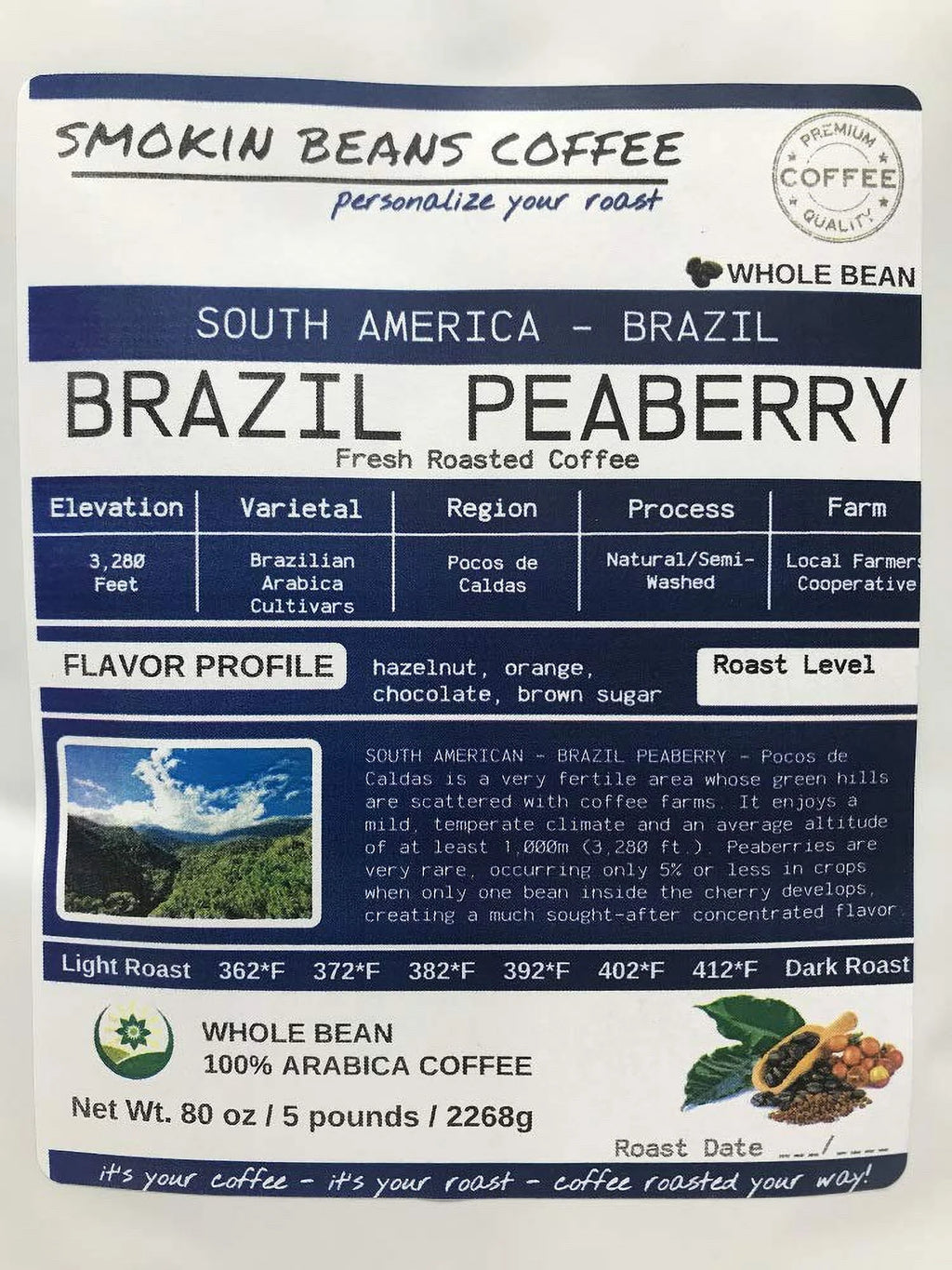Brazil Peaberry ( Roasted Coffee) Arabica South America Roasted-To-Order Daily Full-City Roast Whole Bean We Can Grind Or Provide Lighter Or Darker Roast Upon Request Message At Checkout