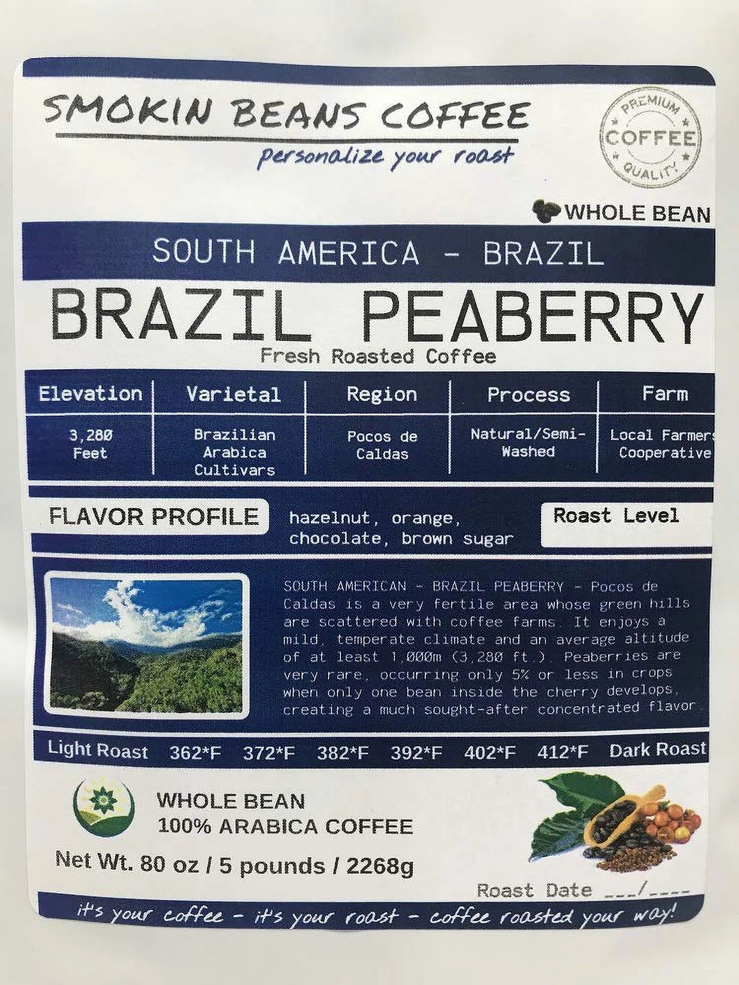 Brazil Peaberry ( Roasted Coffee) Arabica South America Roasted-To-Order Daily Full-City Roast Whole Bean We Can Grind Or Provide Lighter Or Darker Roast Upon Request Message At Checkout
