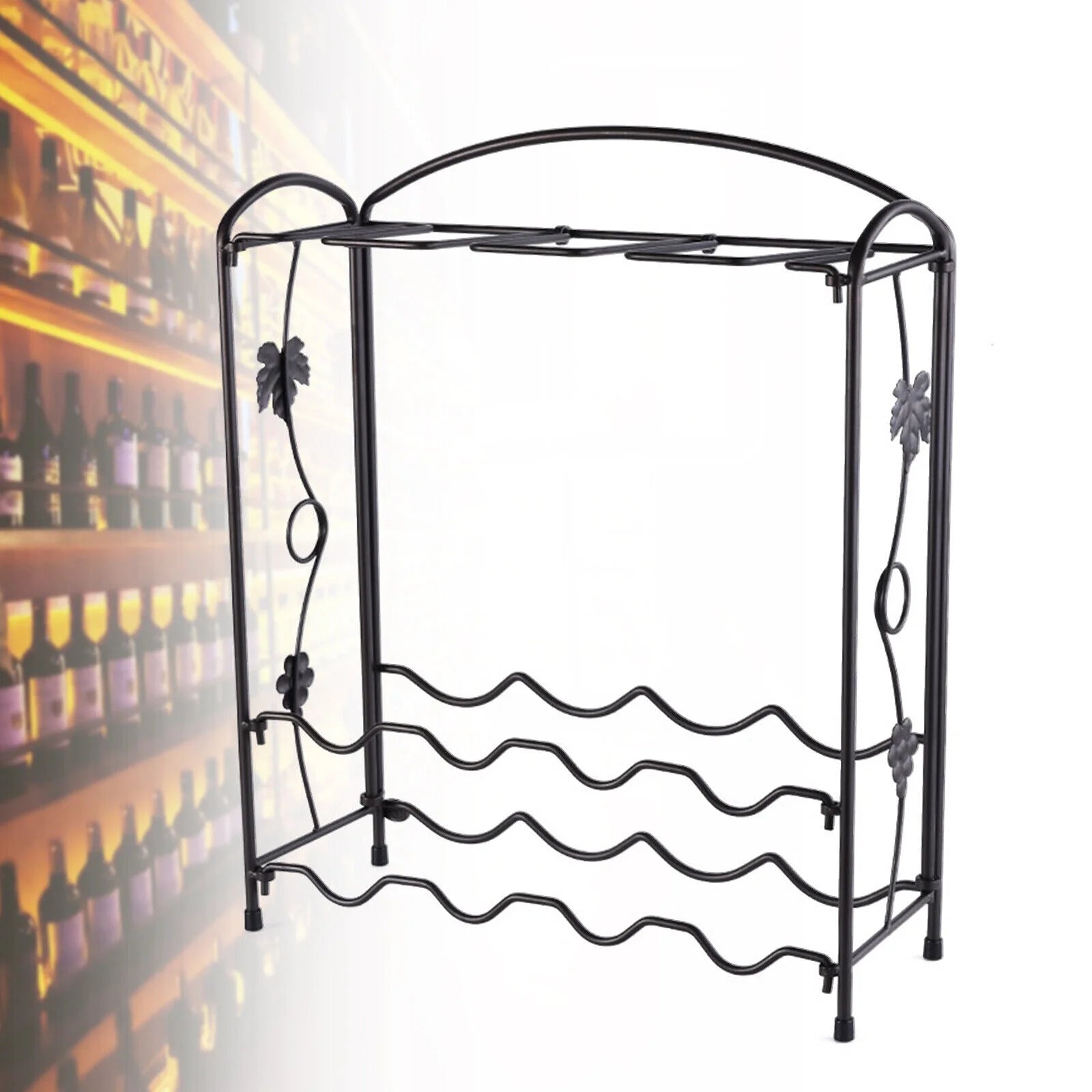 ZhdnBhnos 2-Tier 8 Bottles Stackable Wine Rack Countertop Glasses Storage Organizer Floor Standing Holder Display Shelf