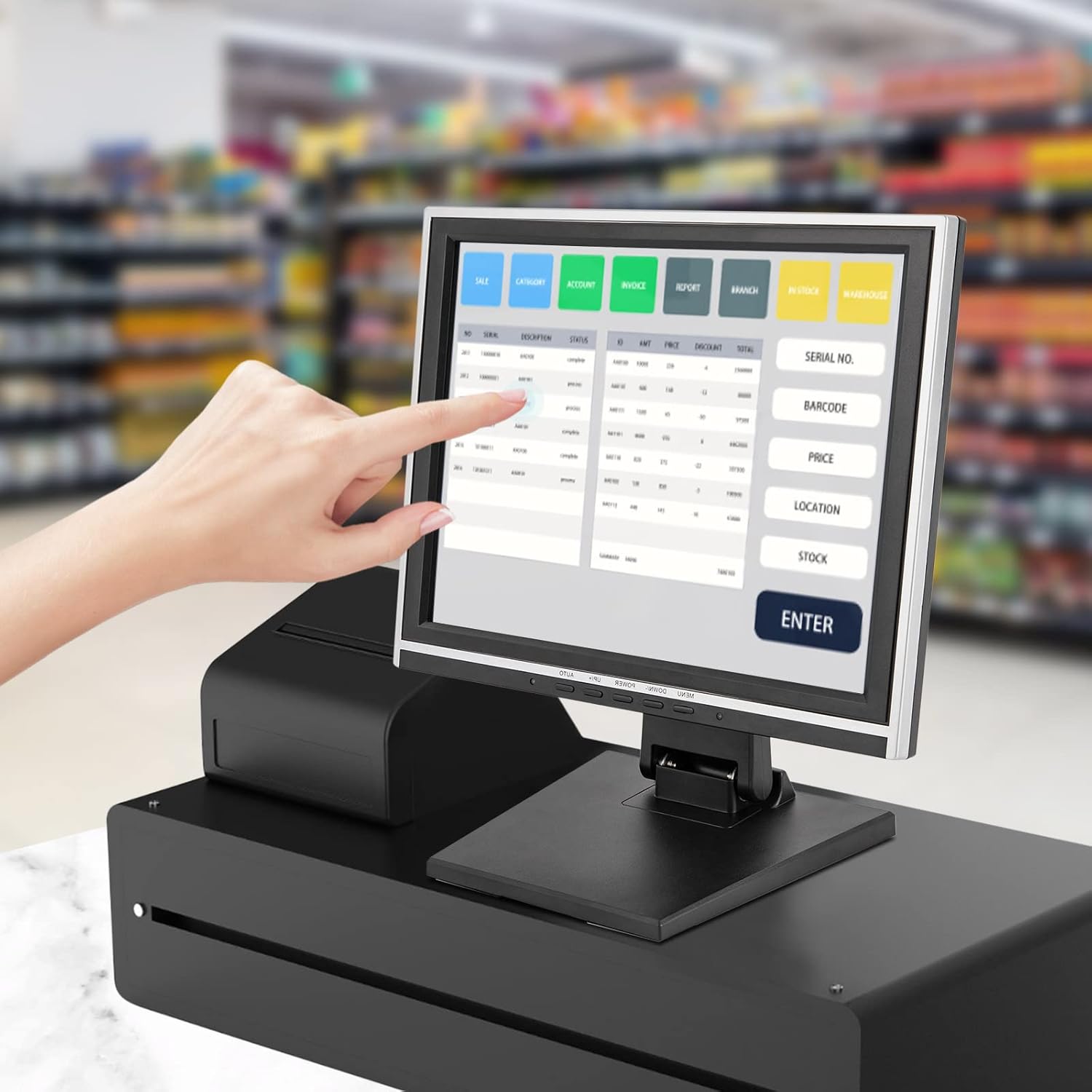 15" LCD Touch Screen Monitor, POS Systems with Adjustable Multi-Touch Monitor USB Interface Touchscreen for Gym Retail Small Business Sale System Office POS Restaurant