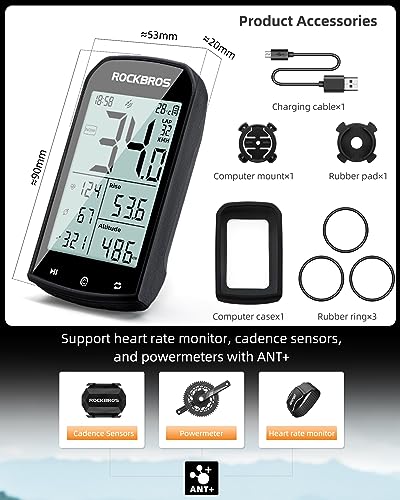 ROCKBROS Bike Computer Wireless Cycling Computers ANT+ Bluetooth Bike Speedometer Odometer Bicycle Computer with Speed Cadence Sensor for Riding Cycling Waterproof 2.9inch LCD Screen