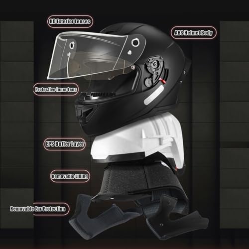 Full Face Bluetooth Motorcycle Helmet Modular Motocross Integrated Helmets DOT Approved Flip up Anti-Fog Dual Visors Sports Racing Helmet Built-in Speaker for Adults Men and Women