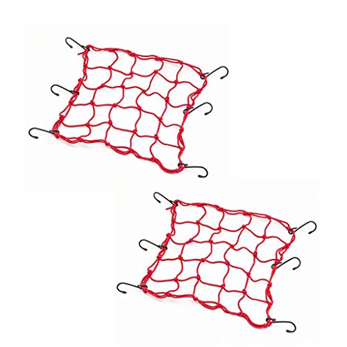 2 Pcs Motorcycle Cargo Net 15 inch Heavy-Duty Elastic Storage Luggage Cargo Net 5 x 5 Mesh Holder 6 Adjustable Hooks for Bike Backet Cover