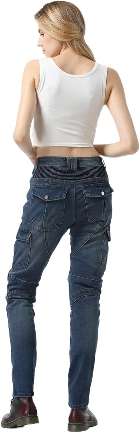 Women's Motorcycle Pants Anti-Drop Cycling Jeans New Upgraded Liner, Removable Suitable Women, Youth Get Cycling Gear (Color : Blue Upgrade, Size : Small)