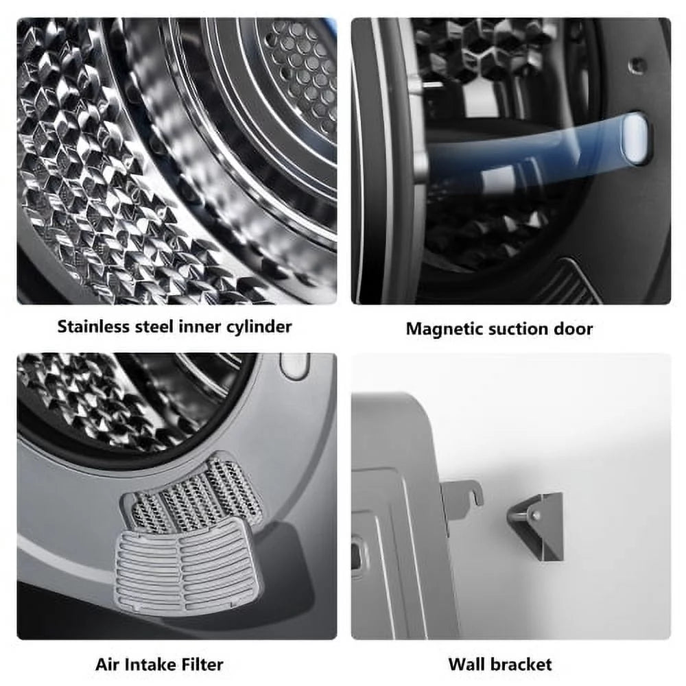 Portable Mini Clothes Dryer, 850W Electric Dryer, UV Sterilizaiton Tumble Dryer with Digital Touch Panel, White