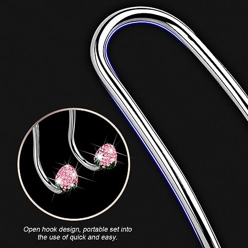 BESULEN Strawberry Car Decor Hooks, 2 Pack Bling Diamond Seat Back Organizers, Auto Headrest Storage Hangers Hooks for Purse Handbag Clothes Grocery, Universal Car Accessories for Women