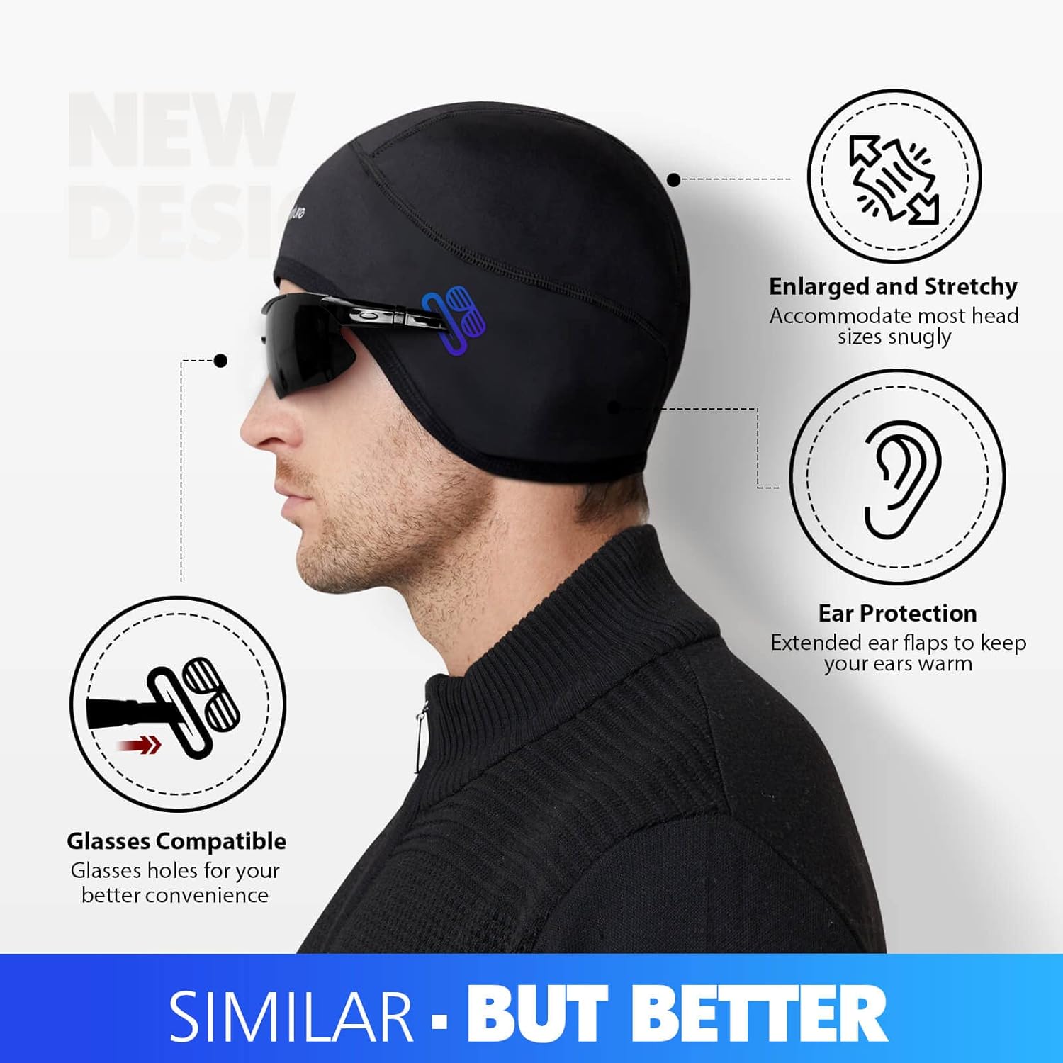 Hikenture Skull Cap Helmet Liner for Men and Women(2-Pack), Winter Thermal Cycling Cap for Men & Women, Running Cap for Men and Cycling Hat Beanie with Ponytail for Women