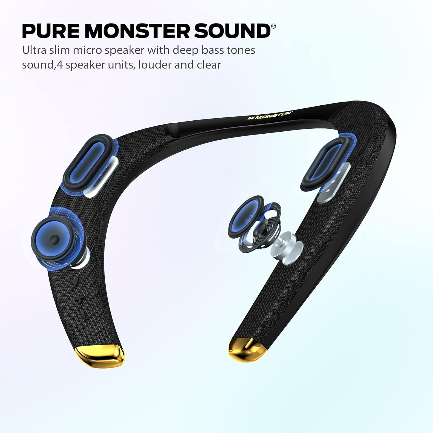 Monster Neckband Bluetooth Speakers, Wireless Wearable Speaker Ipx5 Waterproof, Bluetooth 5.0,Qualcomm Chip,True 3D Stereo Sound Around The Neck Speaker, 15H Long Playtime, Black