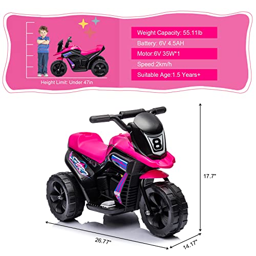 PoderLeo 6V Kids Ride on Motorcycle, Toddler Motorcycle with Music, Mini Motorbike for Kids, 3 Wheeled Electric Motorcycle for Kids, Gift for Boys & Girls