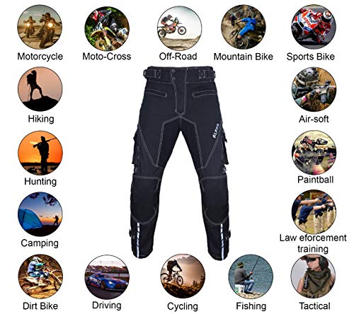 Dirt Bike Motocross Motorcycle pants for men hi Vis armor riding racing dual sports overpants atv mx bmx (BLACK, WAIST 40"-42" INSEAM 34")