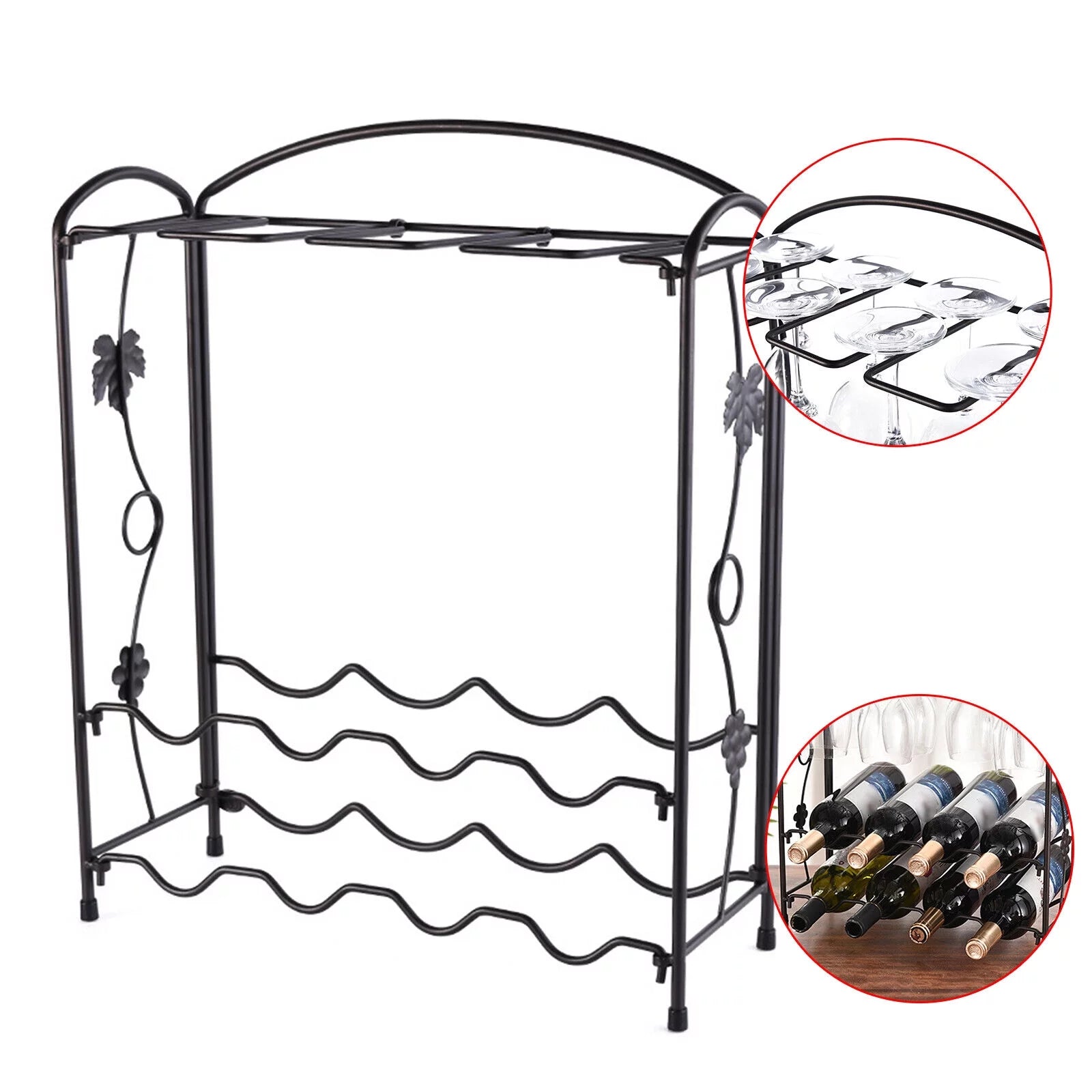 ZhdnBhnos 2-Tier 8 Bottles Stackable Wine Rack Countertop Glasses Storage Organizer Floor Standing Holder Display Shelf