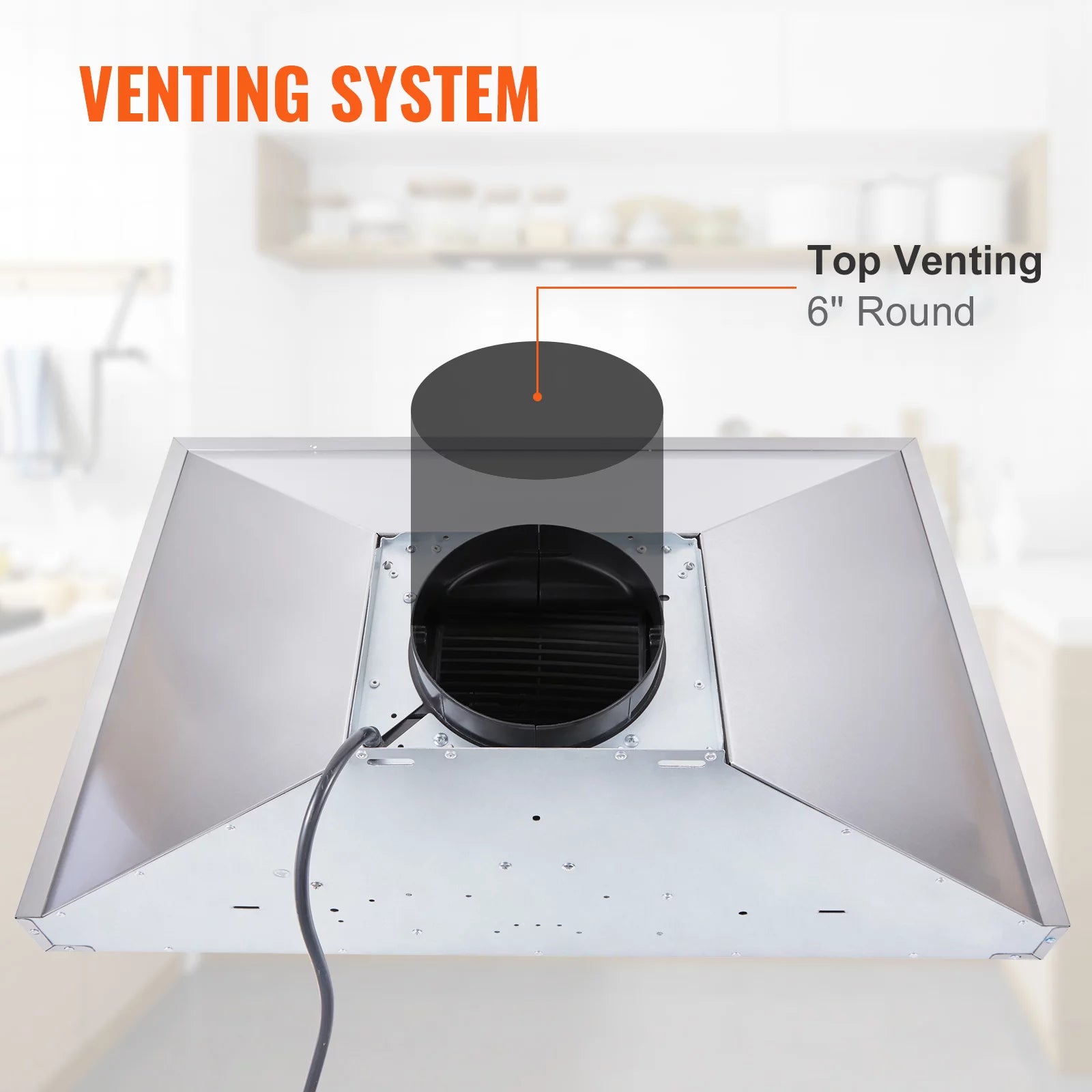 BENTISM 30" 350cfm 3 Speed Wall Mount Range Hood Ductless Kitchen Vent Stainless Steel 6" Round Vent