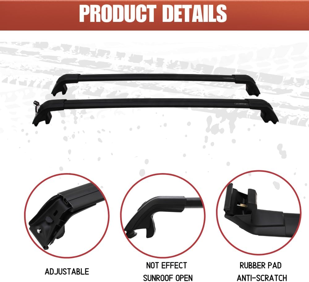 Roof Rack Cross Bars Fit for Hyundai Kona 2018-2023 Black Cargo Carrier Bag Luggage Kayak Bike Snowboard Skiboard