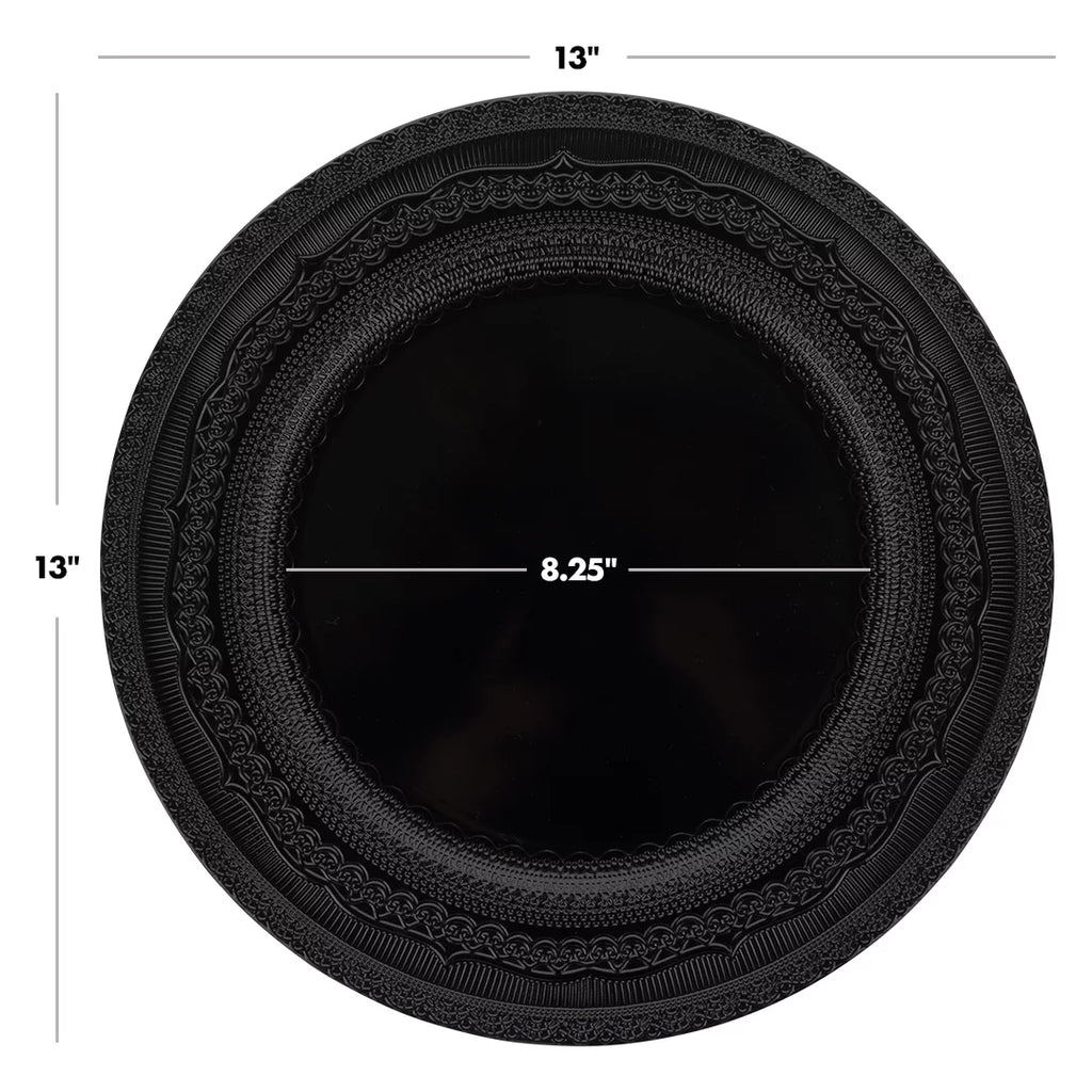 Koyal Wholesale Black Acrylic Charger Plates Round Vintage Lace, Set of 4