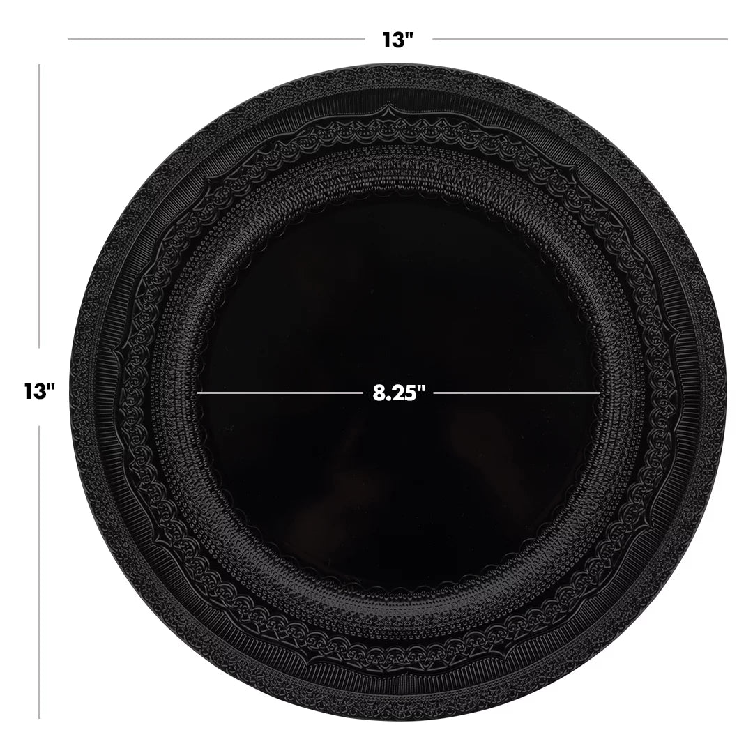 Koyal Wholesale Black Acrylic Charger Plates Round Vintage Lace, Set of 4