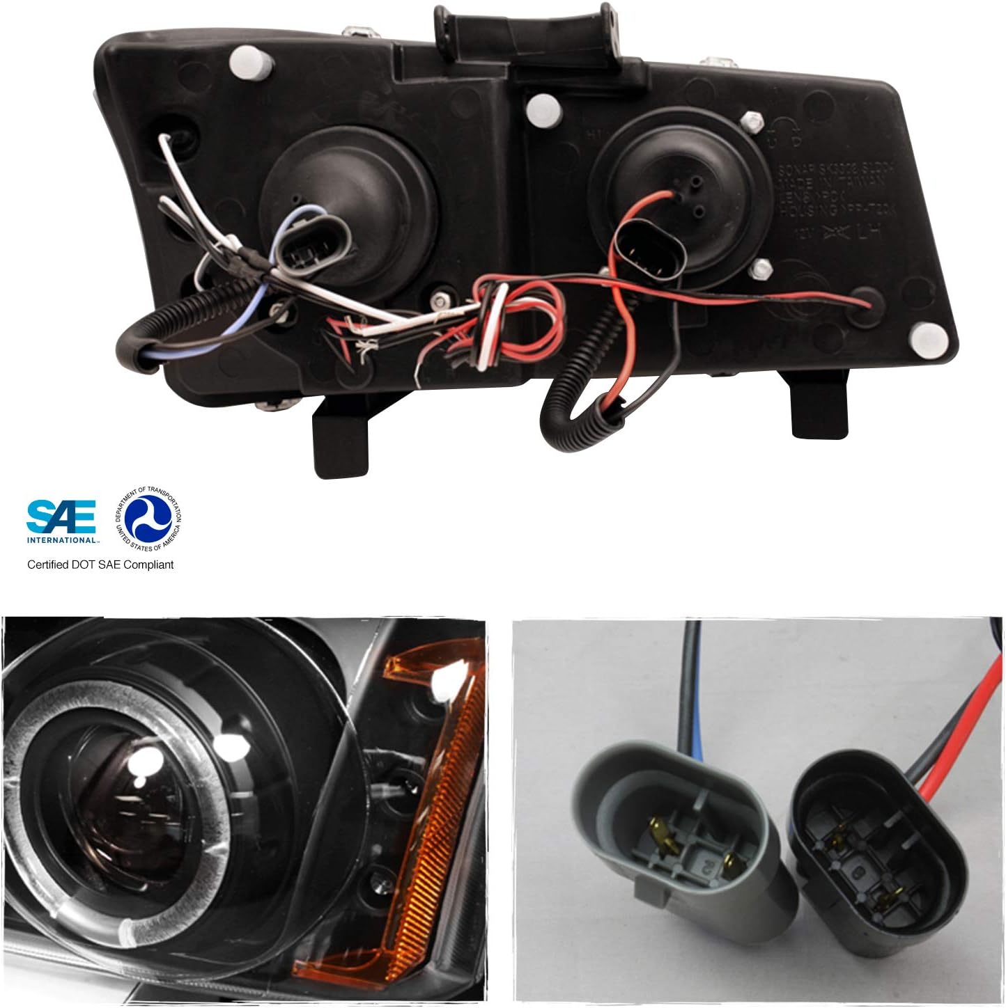 AKKON - For 2003-2006 Chevy Silverado Black Housing Dual Halo Projector Headlights + LED Bumper Signal Lamps