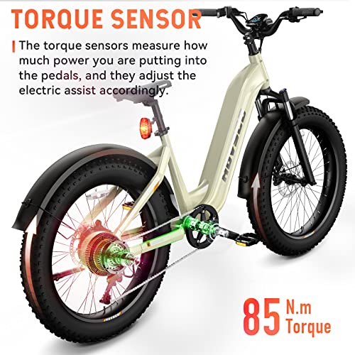 HOVSCO Electric Bike, 26"x 4" Fat Tire Ebike for Adults, 750W Motor Torque Sensor Mountain Bike 28Mph, 48V 20Ah Removable Battery 80Miles Adult Electric Bicycle