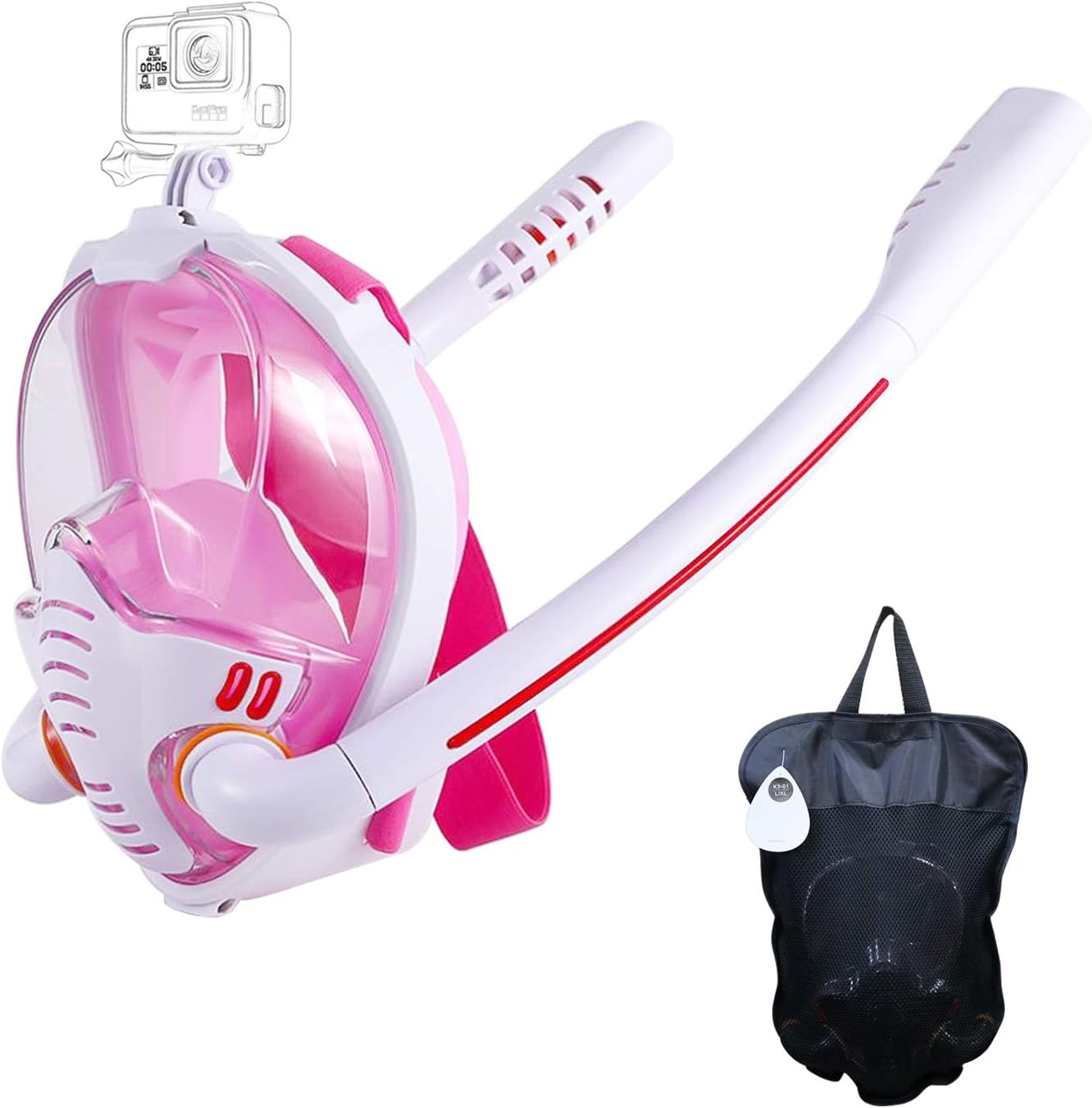 HJKB Full Face Snorkel Mask with Anti-Fog Wipes, 180 Degree Panoramic HD View Snorkeling Mask, Anti-Leak Dry Top Set for Adults and Kids Pack of 2