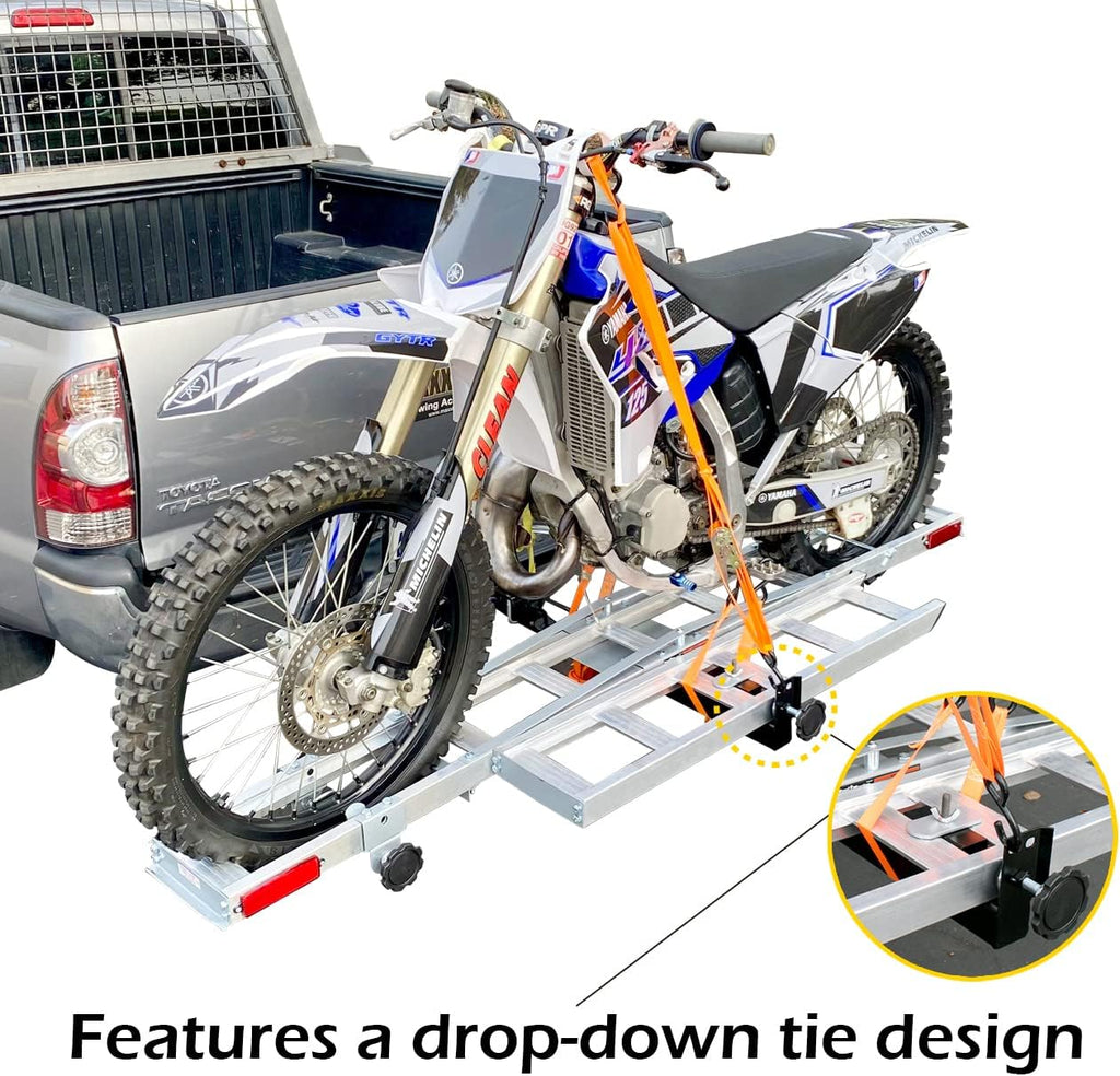 MaxxHaul 50711 Hitch Mounted Aluminum Motorcycle Dirt Bike Carrier with Ramp 400 Lbs Capacity