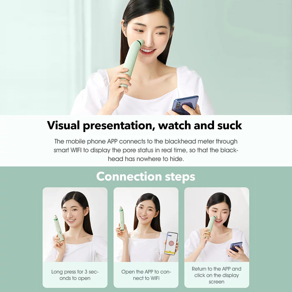 Ametoys Pinjing Blackhead Remover Pore with 0.3MP Macro Camera/HD APP Display/2 Suction Probes/3 Modes Electric Blackhead Extractor Tool Pimple Extractor Facial Skin Care Beauty Tool