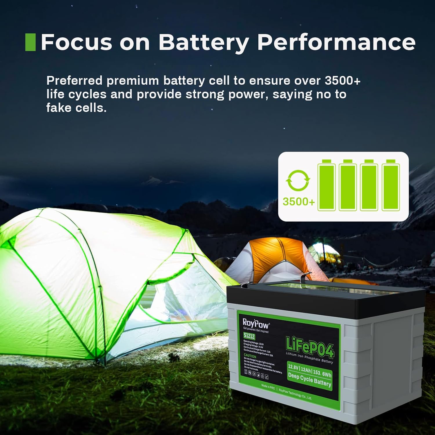 12V 12Ah Deep Cycle LiFePO4 Battery, RoyPow 12 volt Rechargeable Lithium Iron Phosphate Battery with low-temperature cut-off, 3500~8000 Cycles for Kid Scooters, Solar System, Fish Finder, RV Pack of 2