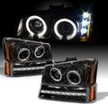 AKKON - For 2003-2006 Chevy Silverado Black Housing Dual Halo Projector Headlights + LED Bumper Signal Lamps