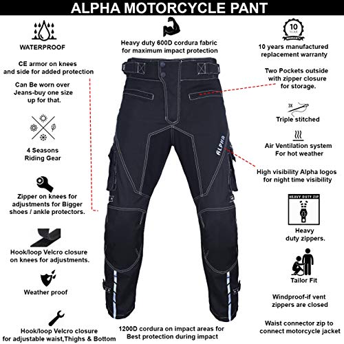 Dirt Bike Motocross Motorcycle pants for men hi Vis armor riding racing dual sports overpants atv mx bmx (BLACK, WAIST 40"-42" INSEAM 34")