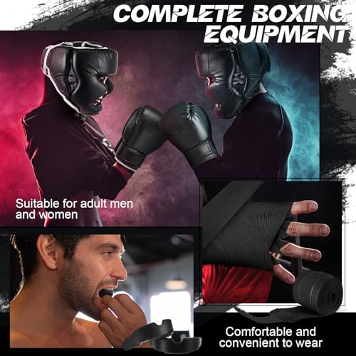 Kanayu 14 Pcs Boxing Set Including Men Boxing Gloves Headgear Helmet Punching Bag Boxing Hand Wraps Sport Mouth Guards for Adults Women Youth Beginners Training Equipment
