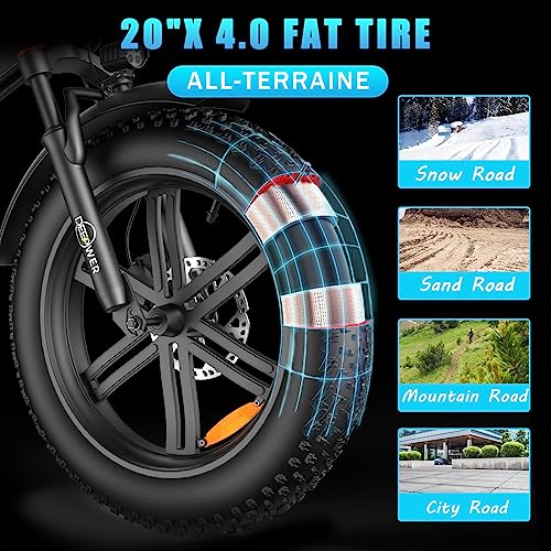 IDOTATA Electric Bicycle for Adults,1000W Motor, 48V 20AH Removable Battery, 31MPH, 31Miles Range, 7-Speed, 20" x4.0 Fat Tire Electric Folding ebike, Dual Shock Absorber Mountain Bike