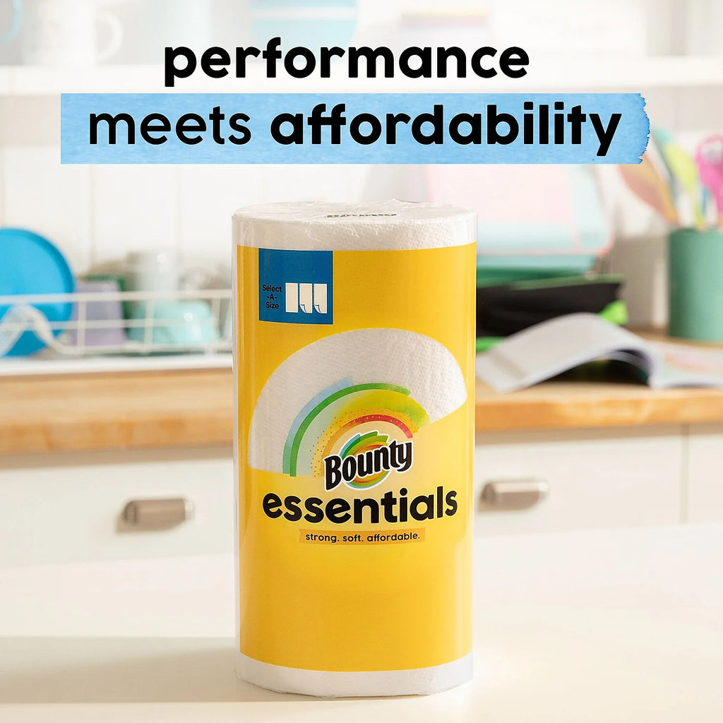 Bounty Essentials Paper Towels, 12 Mega Rolls, Select-A-Size
