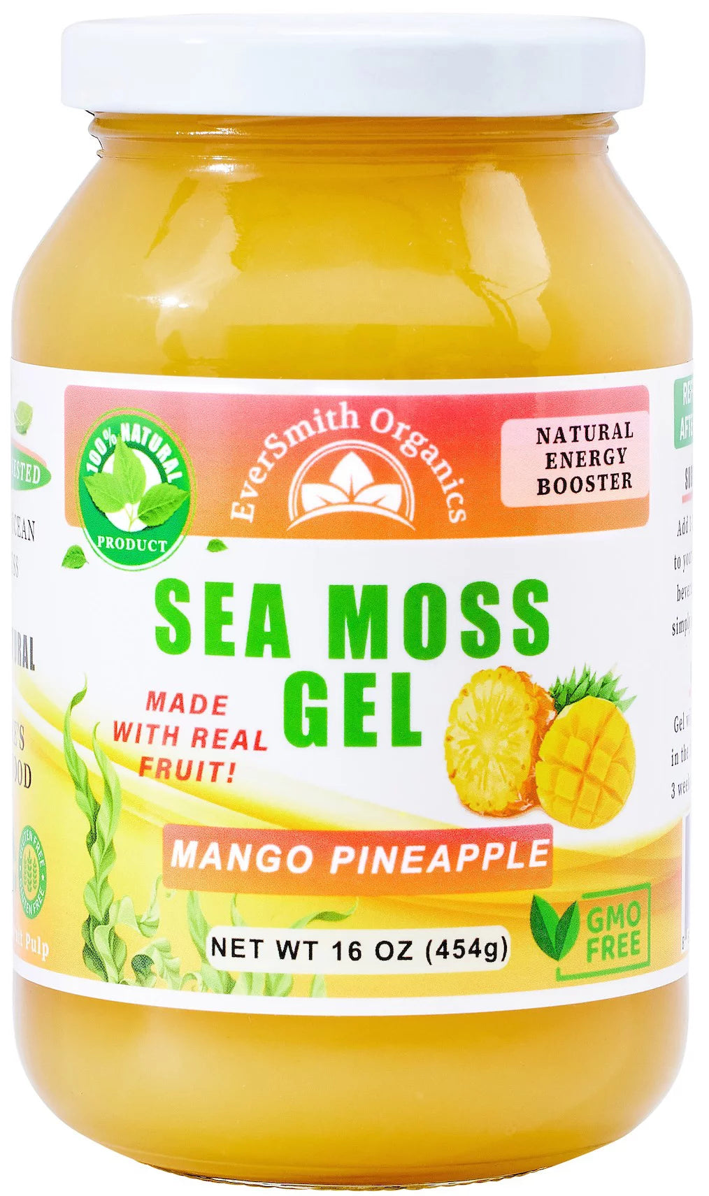 Organic Sea Moss Gel (Mango-Pineapple) - LARGE 16 OZ - Real Fruit - Wildcrafted Sea Moss