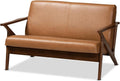 Baxton Studio Bianca Mid-Century Modern Walnut Brown Finished Wood and Tan Faux Leather Effect Loveseat