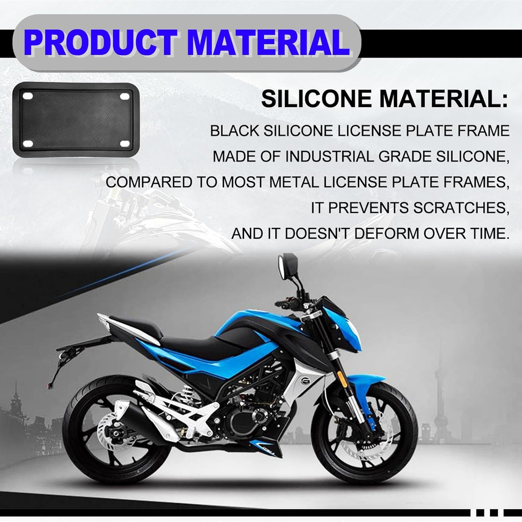 Motorcycle Silicone License Plate Frames, License Plate Cover 4x7 in, Rust Proof, Rattle Proof, Weather Proof License Plate Holder for Men Women