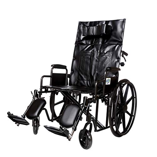 Wheelchair Reclining Back Heavy Duty Bariatric Desk Arm Padded Detachable with Cushioned Head Immobilizer and ELR (450lb) (24" seat)