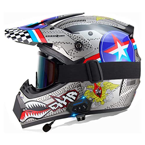 Four Wheeler Off-Road Motorcycle Bluetooth Helmet, Downhill Dirt Bike Full Face Helmet Set with Built-in Speaker, DOT Certified Youth & Kids Racing Kart Skateboard ATV Motocross Helmet