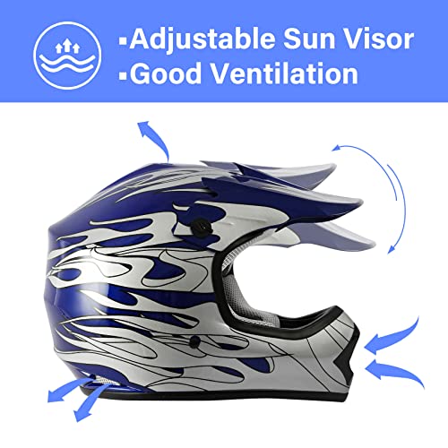SLMOTO Youth Kids Dot Helmet Motorcycle Motocross Youth Helmet Offroad Street Bike Dirt Bike ATV UTV BMX Quad Bike MTB Go-Kart 4 Wheel Helmet Goggles Gloves