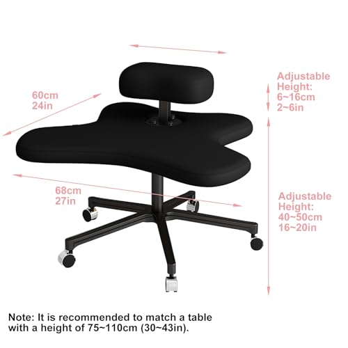 Meditation Chair, Home Office Desk Chair, Ergonomic Kneeling Chair with Wheels, Cross Legged Chair, Height Adjustable (Color : Pink, Size : Screw Adjustment) (Bianco Handle Adjustment)