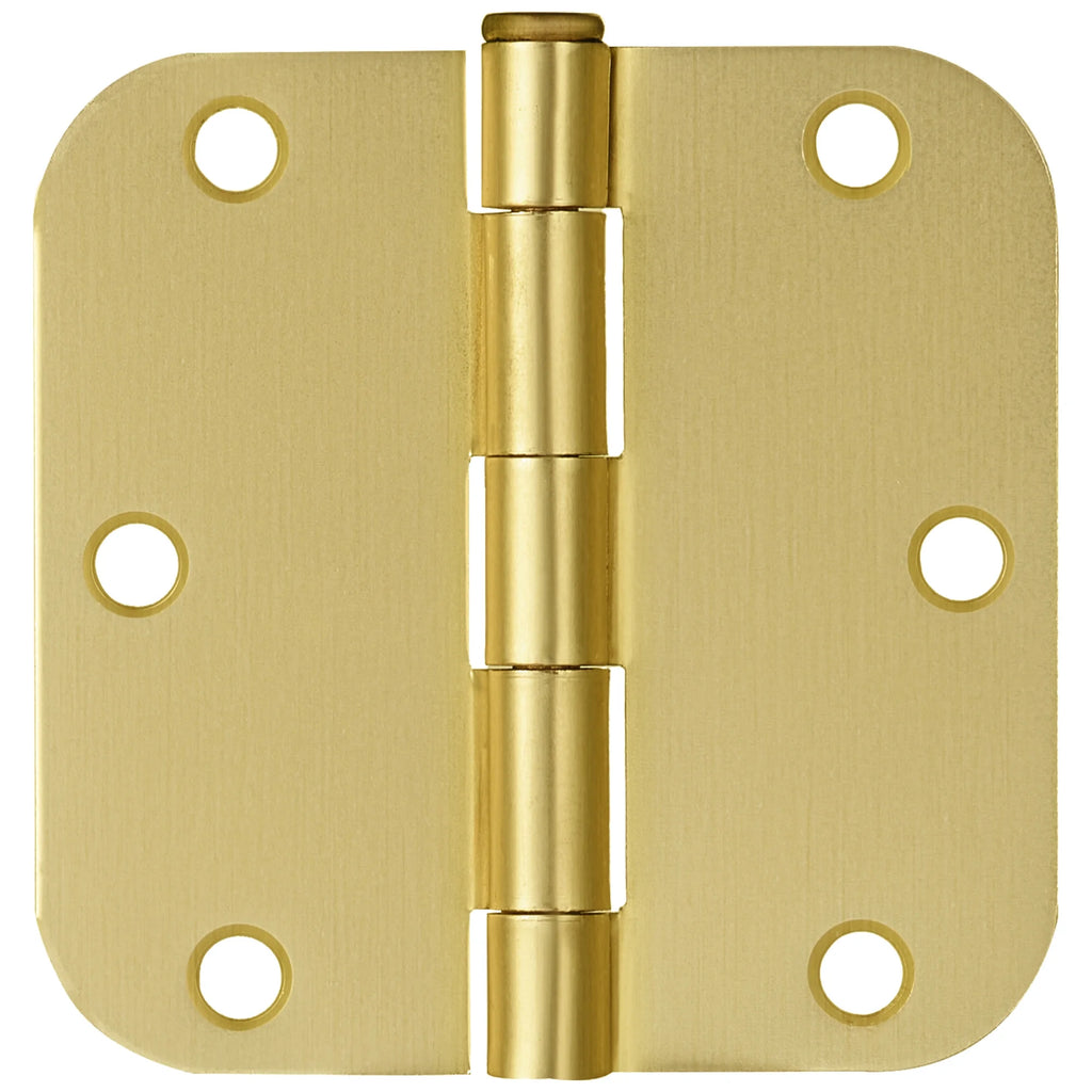 Door Hinges for Interior Doors 12-Pack 3.5-inch x 3.5-inch – Rounded 5/8-inch Radius Steel Door Hinge – Satin Brass – Fits Standard Doors – Design House 189795