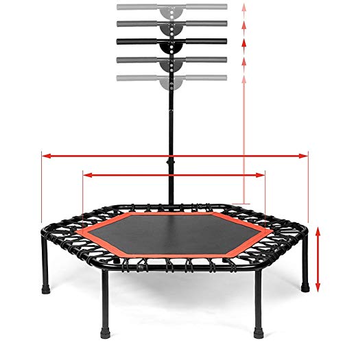 sportplus+ Indoor Trampoline, Blue/Green/Red, Rebounder Home Fitness Trampoline with Height Adjustable Bar