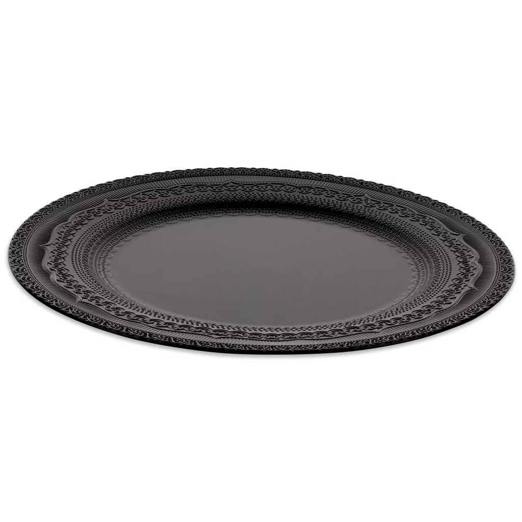Koyal Wholesale Black Acrylic Charger Plates Round Vintage Lace, Set of 4