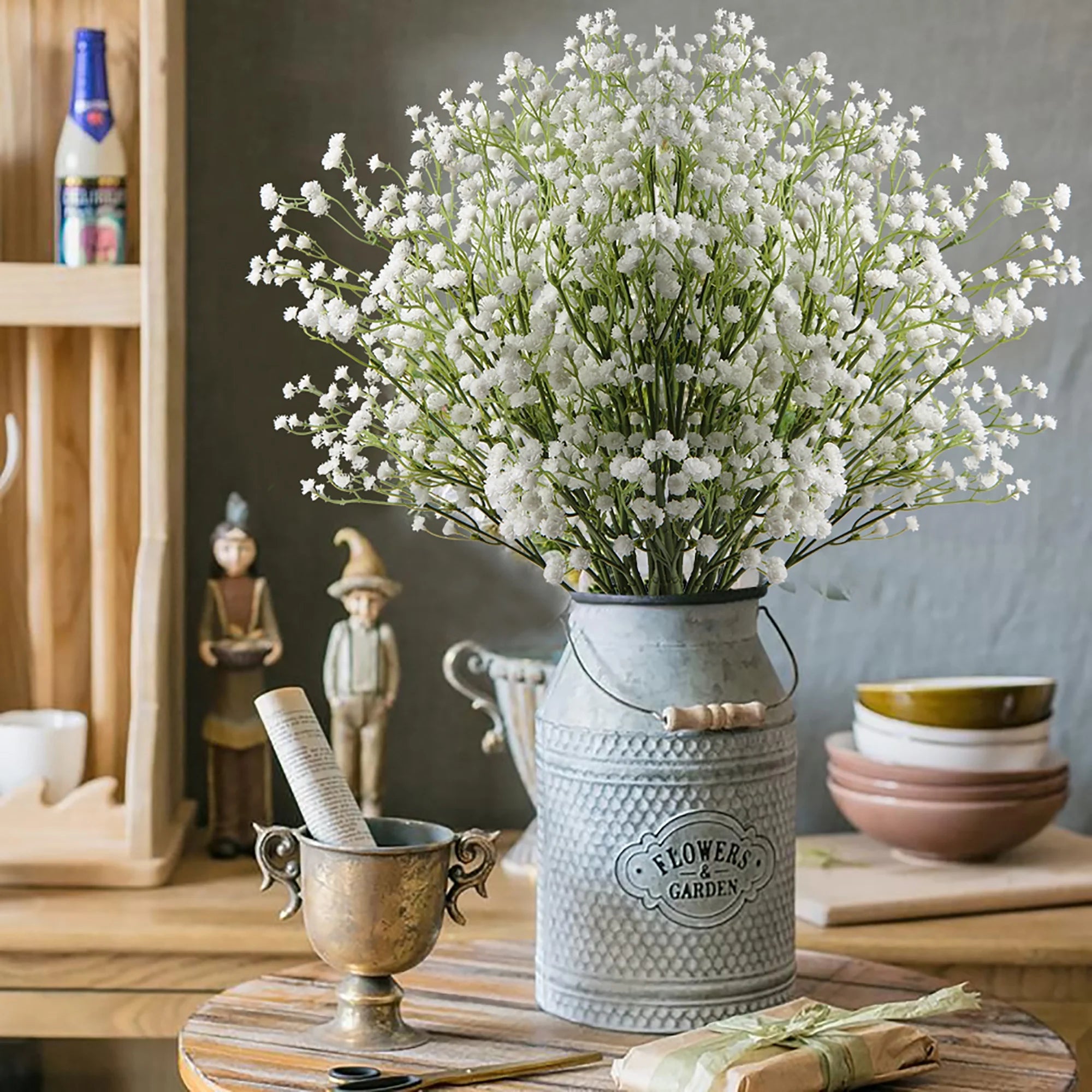 10 Pcs Artificial Flowers Baby's Breath 23.6" Faux Baby Breath Wedding Flower Arrangement White Home Decor