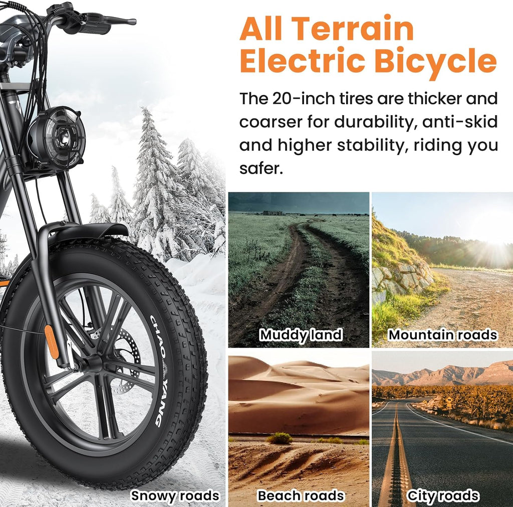 Electric Bike,20''Fat Tire Dirt Bike,with1500W Peak Motor/48V15.6Ah Removable Battery Electric Bicycles,30MPH &75 Miles,Dual Shock Absorber and Acc Cruise Control Ebike for Adults