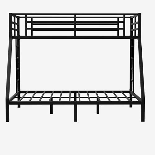 Bunk Bed Twin XL over Queen with 2 Ladder & Safety Railing, Metal Bunk Bed Frame for Kids/Adults Bedroom, Strong Slats Support, Under Bed Storage, Space Saving, Noise Free, No Box Spring Needed, Black