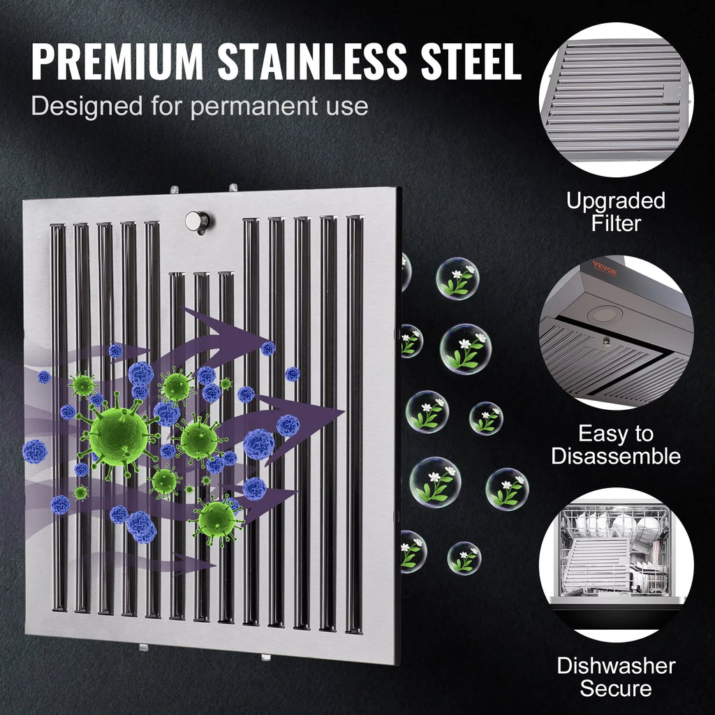 BENTISM 30" 350cfm 3 Speed Wall Mount Range Hood Ductless Kitchen Vent Stainless Steel 6" Round Vent