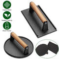 Cast Iron Steak Press Bacon Weight BBQ Grill with Wood Handle Meat Presser 2Pcs