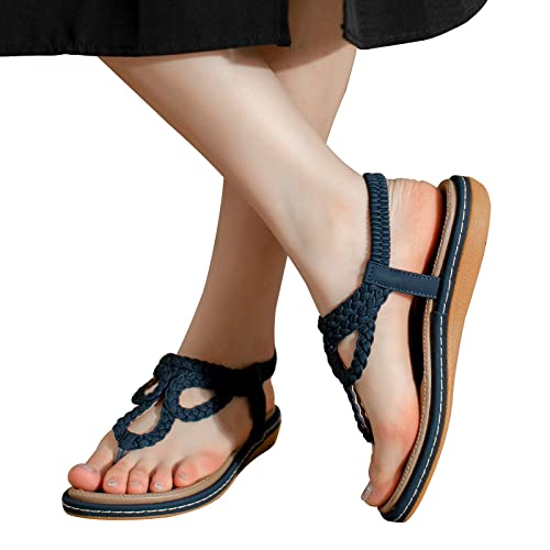 Meeshine Women's Bohemia Flip Flops Summer Beach T-Strap Flat Sandals Comfort Walking Shoes